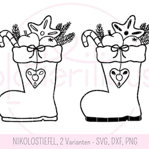 Nikolostiefel, 2 Varianten - Plotterdatei, SVG, DXF, PNG, heiliger Nikolaus, Stiefel, Geschenk, Gravur