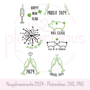 Nieuwjaarswensen 2024 - plotterbestand SVG PNG Oudejaarsavond, jaarwisseling, geluksbrenger gelukkig nieuwjaar proost 2023 jij bent de bom, kus me