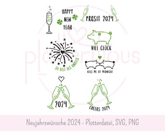 New Year's Wishes 2024 - Plotter File SVG PNG New Year's Eve, New Year, Lucky Charm Happy New Year Prosit 2023 you are awesome, kiss me
