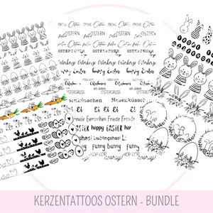 KERZENTATTOOS OSTERN Bundle - Wasserschiebefolie , PDF A4, Stabkerze, Stumpenkerze, Text, Kerzensticker, Vorlage für Kerzen