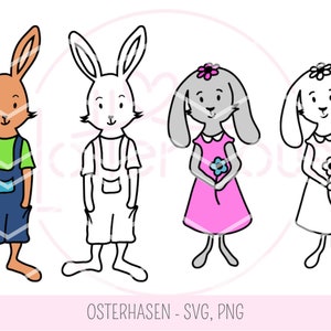 OSTERHASEN - Plotterdatei, Clipart, SVG, PNG, farbig, Outline, Hase, Häsin, Mädchen, Bub