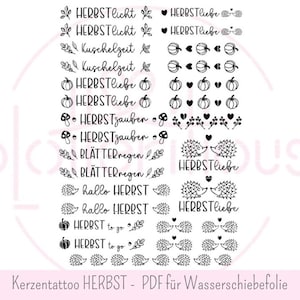 Kerzentattoo Wasserschiebefolie Herbst Kürbis Igel Blätter PDF A4 - kommerzielle Nutzung