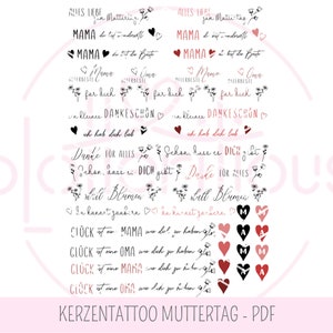 Tatuaje de vela DÍA DE LA MADRE - película con tobogán de agua, mamá, abuela, PDF A4