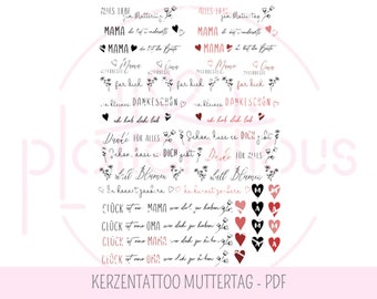 Candle tattoo MOTHER'S DAY - waterslide film, mom, grandma, PDF A4