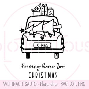 Coche de Navidad - archivo de trazador, SVG, PNG, DXF, comercial, árbol de Navidad, regalos, paquetes, Navidad, conducir a casa para Navidad