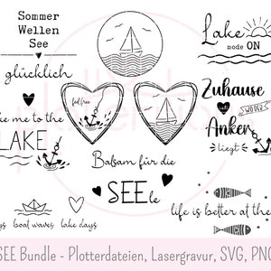 Pacchetto SEA - file plotter, incisione laser, SVG, PNG, uso commerciale, pesce, ancora, barca a vela, estate, vacanze, sole, onde, spiaggia