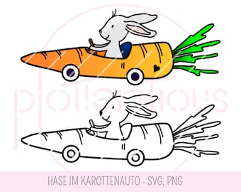 PAASKONIJN - SVG, PNG, wortel, auto, plotterbestand, Pasen, racer, racewagen, kinderperceel, konijntje, wortelauto
