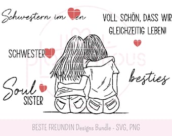 Bundel met ontwerpen voor BESTE VRIENDINNEN - SVG, PNG, lijntekeningen, minimalistisch, vriendschapscitaat, zielsverwant, Cricut, Silhouette, commercieel gebruik