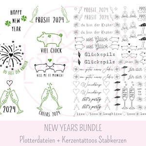BUNDLE DU NOUVEL AN 2024 - fichier traceur, bougie bâton de tatouage bougie, svg pdf png, Réveillon du Nouvel An, Réveillon du Nouvel An, film de diapositive d’eau, commercial