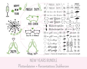 PAQUETE DE AÑO NUEVO 2024 - archivo de trazador, vela de palo de tatuaje de vela, svg pdf png, Nochevieja, Nochevieja, película de tobogán de agua, comercial