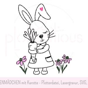 Hasenmädchen mit Karotte - SVG PNG Ostern kommerzielle Plotterdatei Laserdatei Osterhase Geburt Neugeborenes Baby Tierbaby süßes Häschen