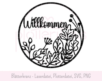 Leaf wreath - laser file, plotter file, SVG, PNG, commercial use, autumn loop, welcome, autumn door sign, autumn wreath