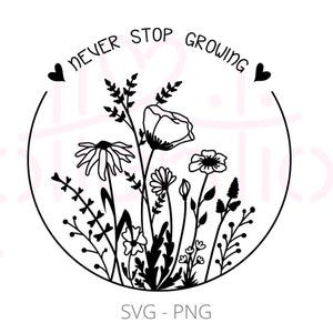 Fichier traceur - ne jamais cesser de croître, SVG, PNG, prairie fleurie, rond, fleurs
