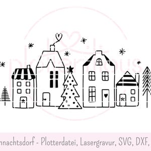 Villaggio di Natale - file plotter, incisione laser, SVG, DXF, PNG, uso commerciale, Natale, paesaggio invernale, città, case, cottage