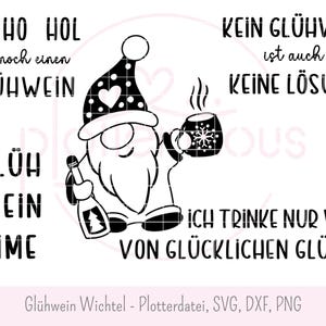 Gnomo del vin brulè - file plotter, bundle, SVG, DXF, PNG, incisione laser, Natale, gnomo, nano, punch, inverno, supporto per punch, commerciale