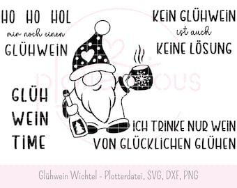 Glühweinkabouter - plotterbestand, bundel, SVG, DXF, PNG, lasergravering, Kerstmis, kabouter, dwerg, punch, winter, punchstandaard, commercieel