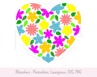 Flower heart - plotter file laser engraving SVG PNG flowers spring summer commercial use colorful multicolored plot
