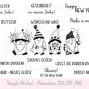 Pacote de gnomo de ano novo - arquivo plotter, SVG DXF PNG, véspera de ano novo, véspera de ano novo, feliz ano novo, provérbios, quadrinhos, uso comercial
