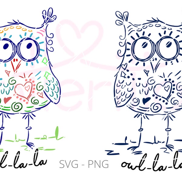 Eule - Plotterdatei, SVG, PNG, owl, Outline, bunt, einfarbig, Comic, doodle