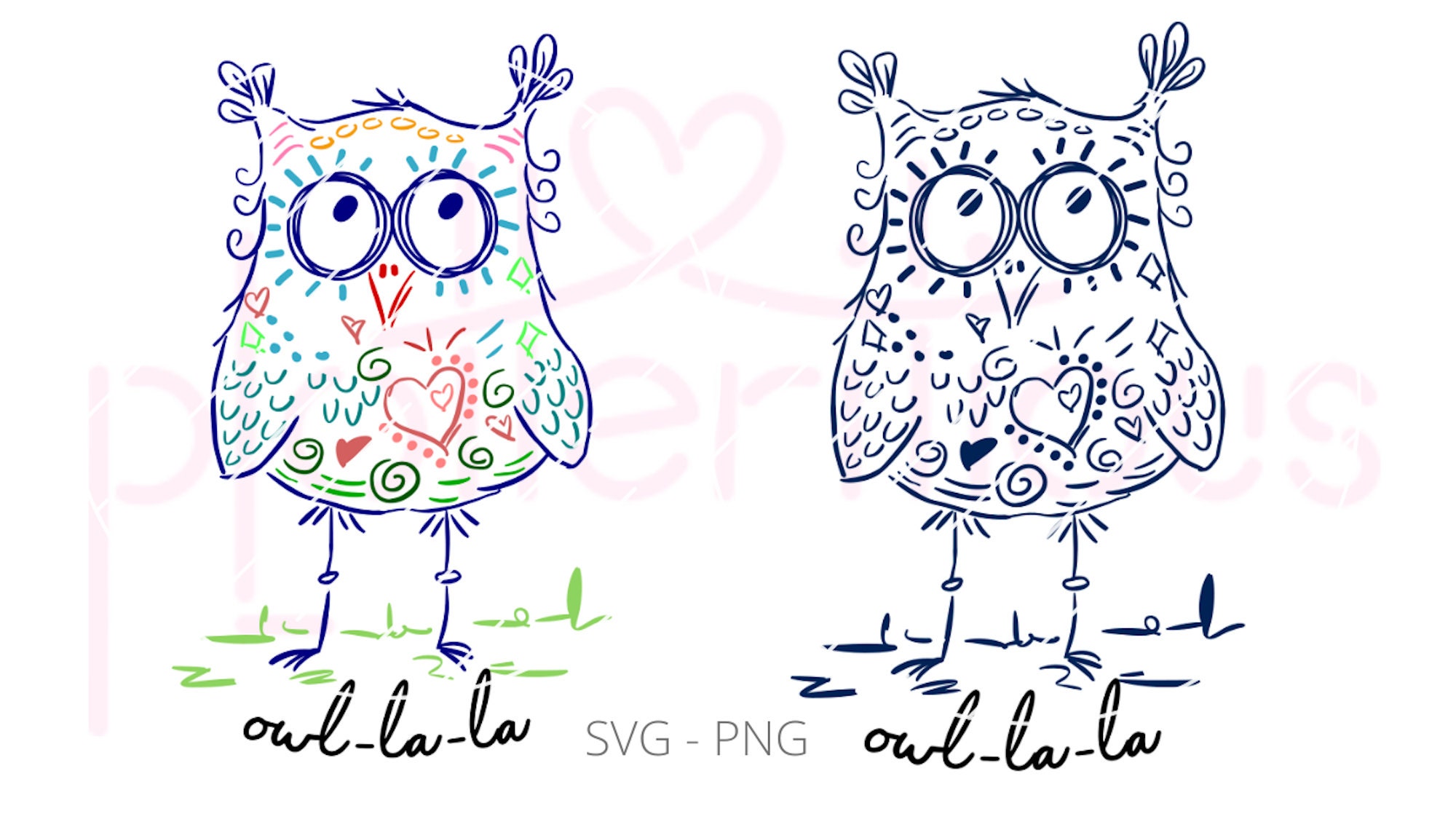 Eule - Plotterdatei, SVG, PNG, owl, Outline, bunt, einfarbig, Comic, doodle