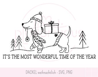 Teckel kerstontwerp, SVG PNG, kerstplotterbestand, kersthond, mooiste tijd, hondenliefde, kerstcadeau, commercieel