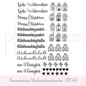Tatuaggi per candele di buon Natale - modello PDF A4, auguri di Natale, auguri di Natale, adesivi per candele, pellicola per acquascivoli, pubblicità di pan di zenzero