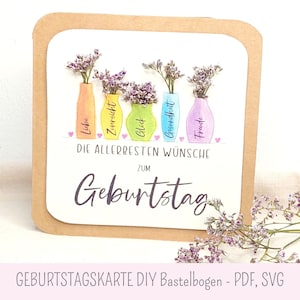 Geburtstagskarte mit Blümchen DIY Bastelbogen - pdf, svg, Ausschneidebogen, print and cut, kommerzielle Nutzung, schnelles DIY Geburtstag