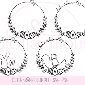 Paquet de couronne de Pâques joyeuses Pâques - fichier traceur, SVG, PNG, Pâques, lapin de Pâques, poulet, coq, poules, œuf de Pâques, floral, chaton de palmier, couronne de porte