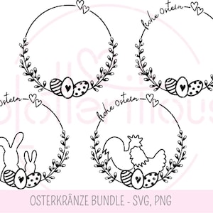 Easter wreath bundle Happy Easter - plotter file, SVG, PNG, Easter, Easter bunny, chicken, rooster, chickens, Easter egg, floral, catkins, door wreath