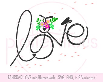 BICYCLE love with flower basket - plotter file SVG, PNG, spring, Valentine's Day, love, spring flowers, meadow flowers
