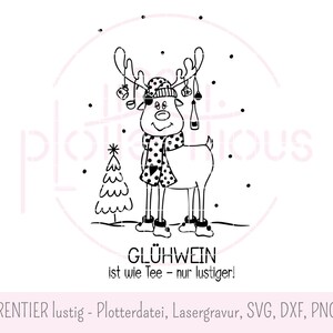 RENNA divertente ubriaco - file plotter incisione laser svg dxf png vin brulè Natale punch stand uso commerciale carino divertente fumetto