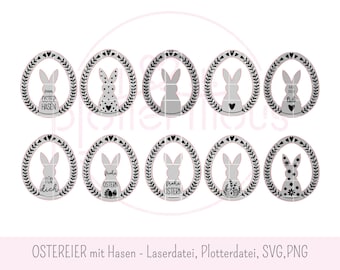 PAASEIEREN BUNDEL met konijntjes - laserbestand plotter bestand svg png hanger Happy Easter Paashaas gezegden commercieel gebruik paaseieren krans