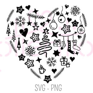 Heart Christmas SVG PNG - plotter file, Christmas heart, Christmas love, Christmas doodle, window picture Christmas, sublimation winter
