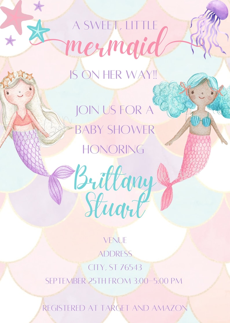 Mermaid Baby Shower Invitation Template Under the Sea Etsy
