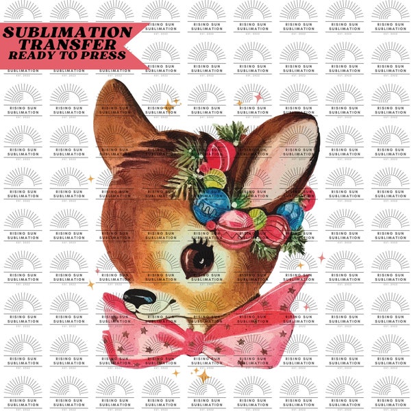 Vintage Pink Reindeer Face, Ready to Press sublimation print, Christmas Sublimation Transfer, Pink Atomic Reindeer, 50s Deer Christmas