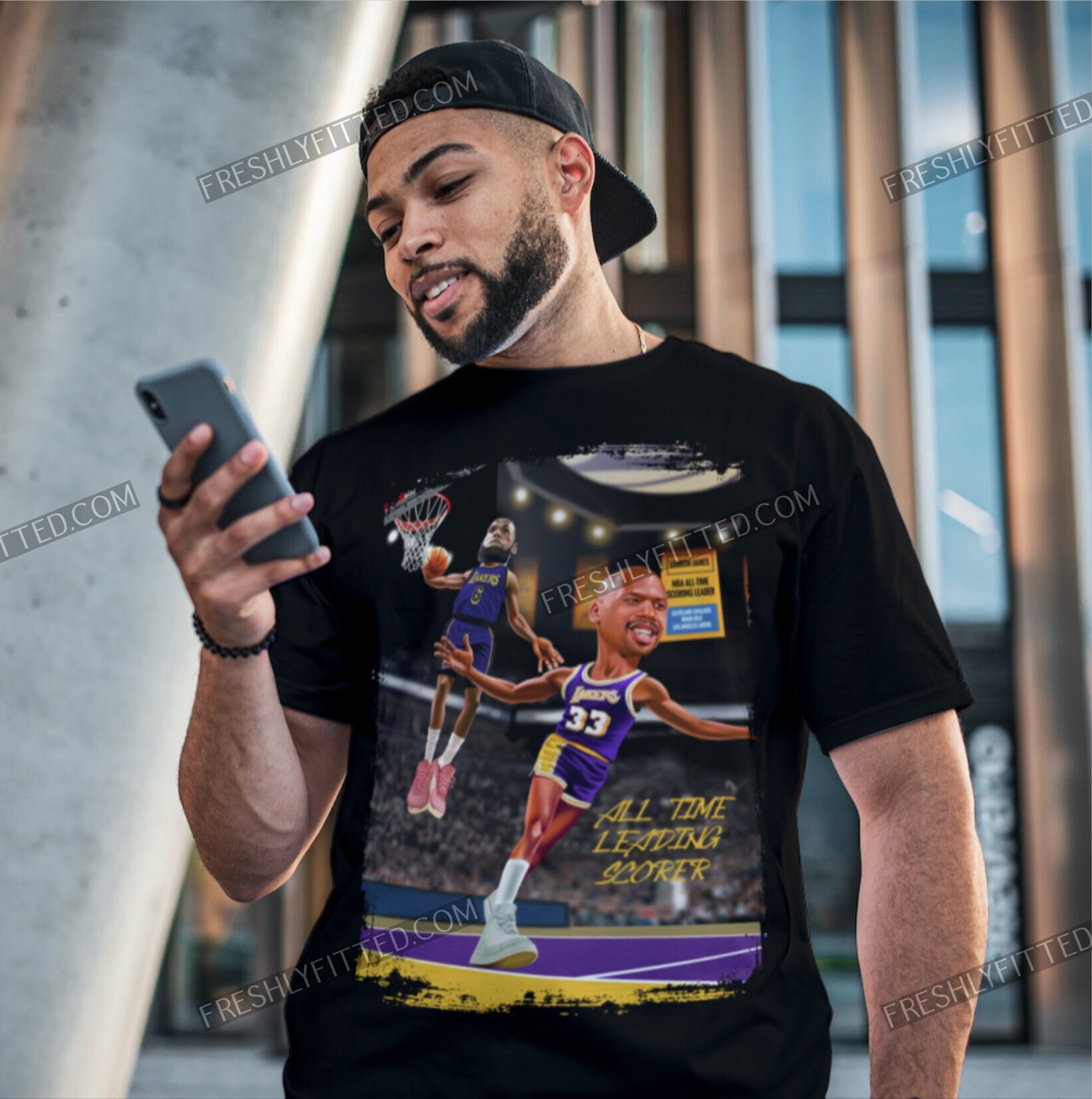 Discover Lebron James L.akers Scoring Record T-Shirt, Lebron and Kareem Shirt