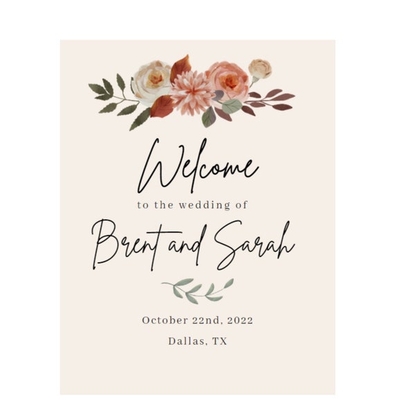 Fall Wedding Welcome Sign, Fall Wedding Ideas, Rustic Wedding Welcome Poster Digital Template