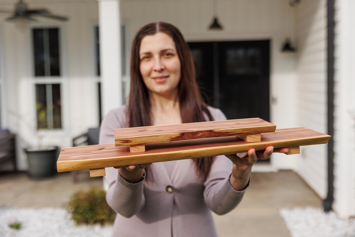 Red Cedar Charcuterie Board, Wood Riser With Live Edge, Decorative Tray ...