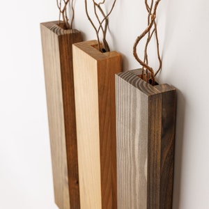 Slim Wood Wall Pockets 12-14&quot; x 3&quot; Vases | Made from Pine Tree Wood | Wood Hanging Vase | Wall Art | Modern Home Decor