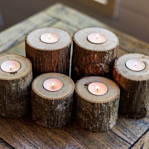 Wooden Tealight Candle Holders Set of 3, Wedding Table Centerpieces, Live Edge Tea Light Candle Holders, Farmhouse Home Decor