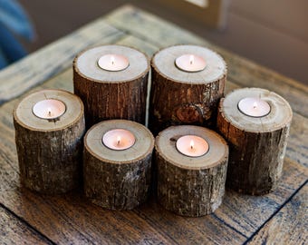 Wooden Tealight Candle Holders Set of 3, Wedding Table Centerpieces, Live Edge Tea Light Candle Holders, Farmhouse Home Decor