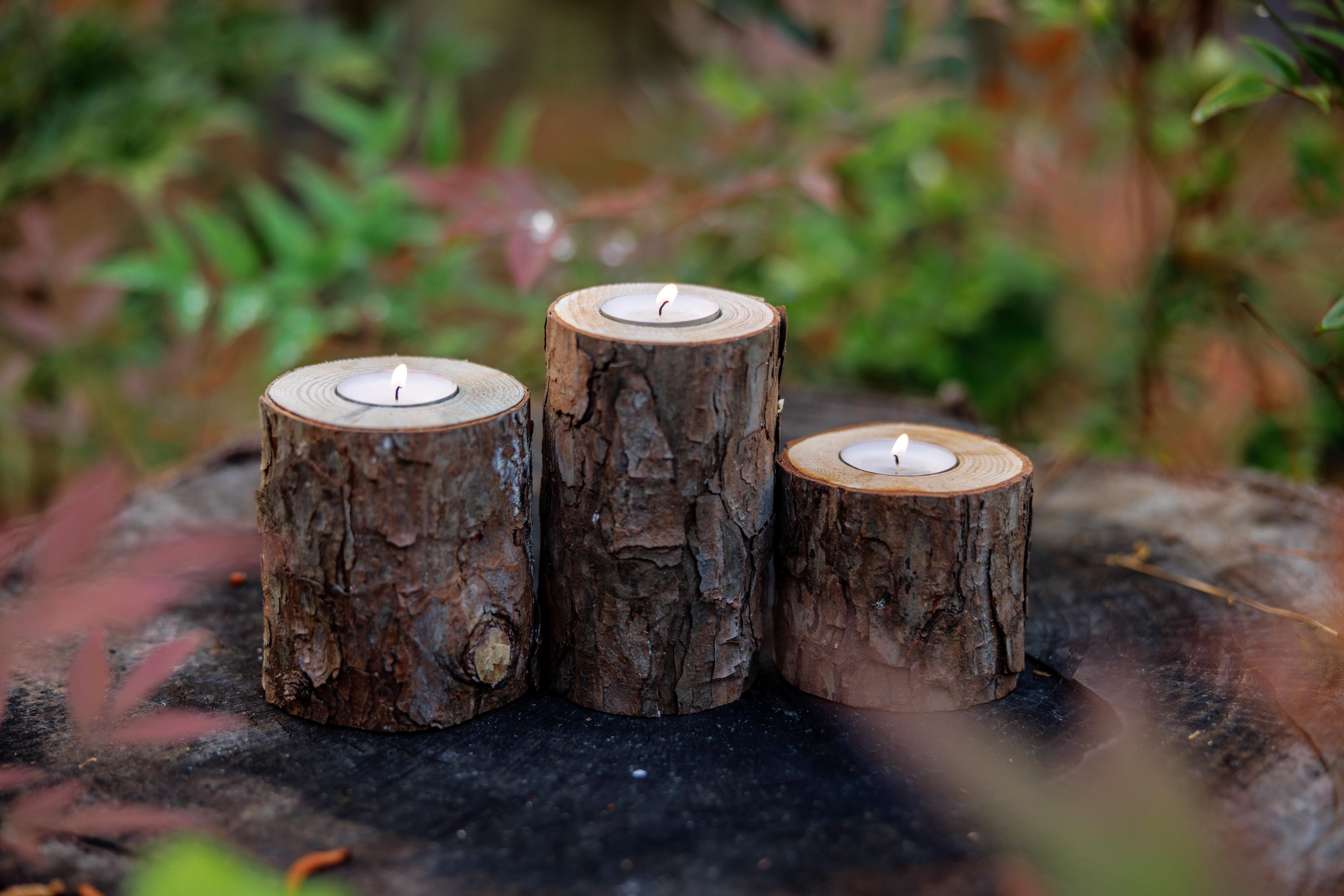 Rustic Wood Tealight Candle Holders Set of 3 Made of Pine, Wedding ...
