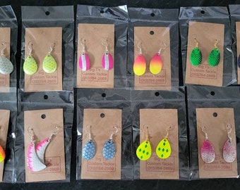 Fishing Lure Earrings Fish Hook Dangle Earrings 925 hypoallergenic hooks w/ custom fishing blades