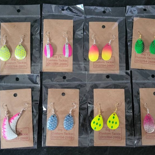 Fishing Lure Earrings Fish Hook Dangle Earrings 925 hypoallergenic hooks w/ custom fishing blades