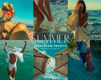 May include: A collage of summer-themed images featuring people enjoying the beach, a hammock, and the text "SUMMER LIGHTROOM PRESETS MOBILE & DESKTOP".