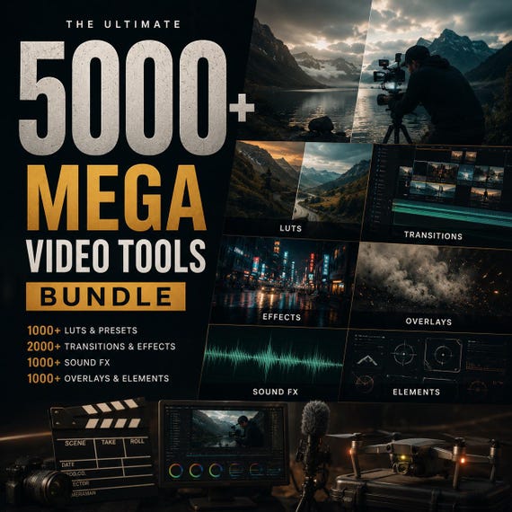 5000 MEGA VIDEO TOOLS Bundle | Video Overlays, Transitions, Sound Effects | Premiere Pro Luts, Video Editing, Final Cut, Video Presets, Luts