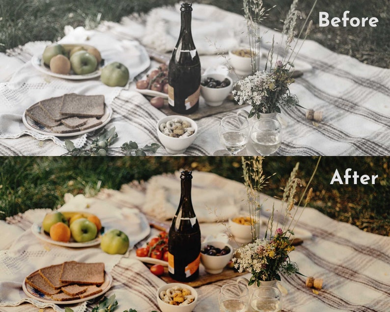 May include: A picnic blanket with a bottle of wine, bread, fruit, and flowers. The blanket is white with a brown and white checkered pattern. The bottle of wine is green glass with a cork top. The bread is sliced and arranged on a plate. The fruit is a mix of apples, oranges, and pears. The flowers are white and yellow and are in a glass vase.