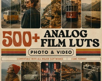 500+ Analog Film LUTs for Video Editing, Cinematic Color Grading, Premiere Pro, Video Presets