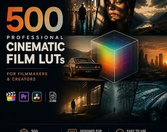 Pacote com mais de 500 LUTs cinematográficas | Predefinições de correção de cor para vídeo (Download digital)