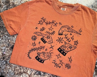 Magical animal print shirt / hand printed / block printed